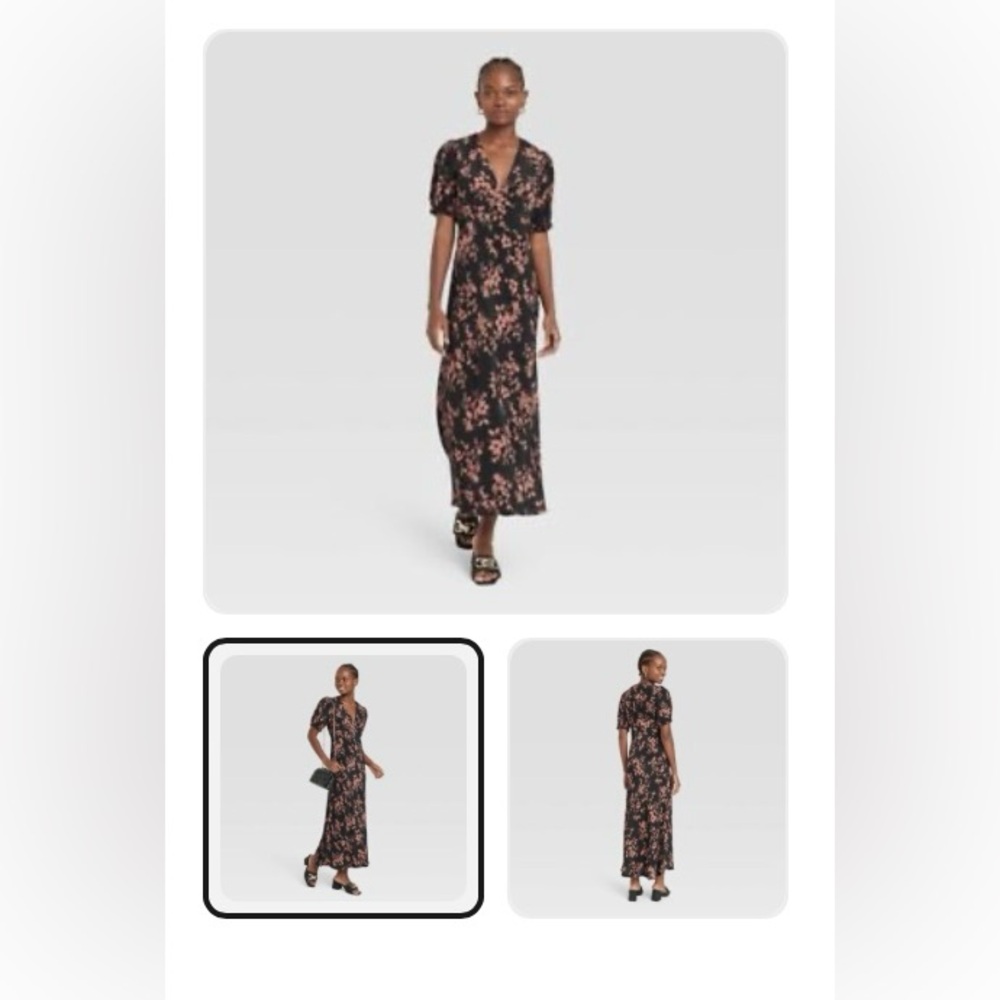 Women's Crepe Puff Short Sleeve Dress Floral